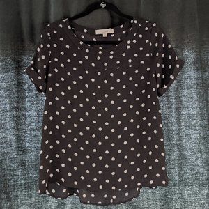 Ann Taylor LOFT Black Polka Dot Short Sleeve Shirt